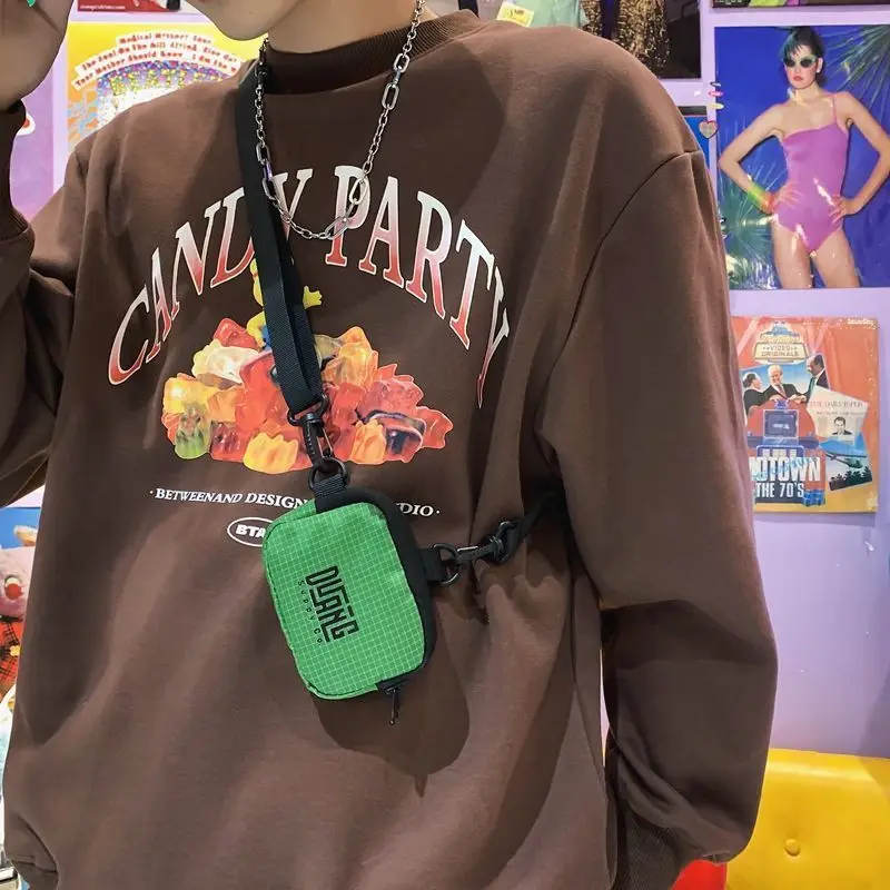 Men's Mini Crossbody Bag Fashion Ins Trendy Small Bag Earphones Storage Bag Hip Hop Hanging Bag Coins Purse