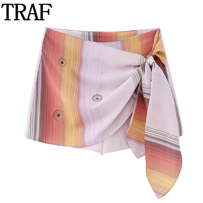 

TRAF Knot Wrap Skirt Shorts Women Asymmetric High Waist Shorts for Women Skort Summer Beach Shorts Woman Streetwear Short Pants