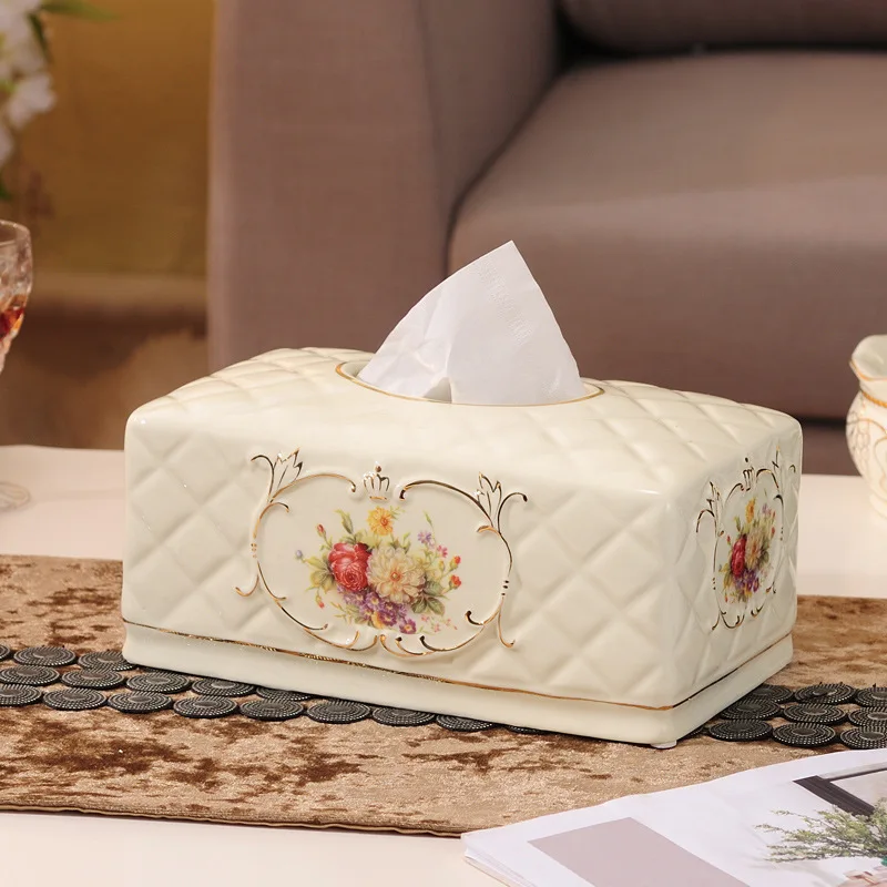 European style ceramic tissue box living room decoration drawer creative home simple napkin box wedding gift