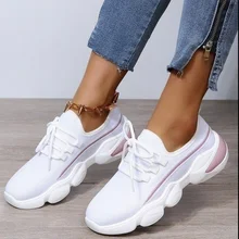 Zapatillas deportivas transpirables para mujer, zapatos informales con cordones, color blanco, para correr y caminar al aire libre, novedad de otoño
