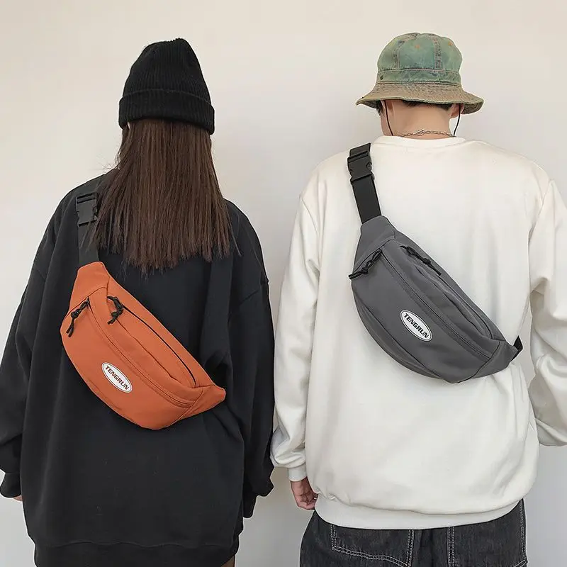 Unisex Simple All-Match Chest Bag Student 's Casual Crossbody Shoulder Bag Lightweight Exercise Canvas Waist Bag