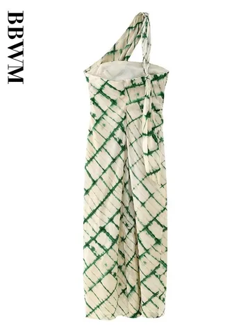 2023 Summer Fashion Print Dress Straight Collar Midi Dress Sexy Backless Women Street Wear Vintage Chic Female Dresses