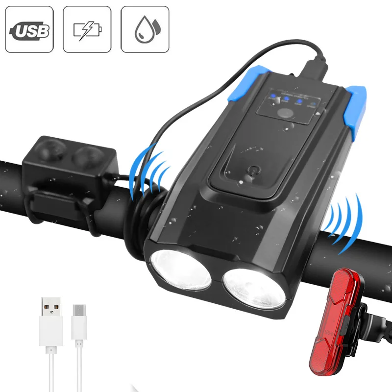 

Велосипедный фонарь с гудком, 800 люмен, светодиодный Интеллектуальный индукционный Передний фонарь для велосипеда, зарядка через USB, безопа...