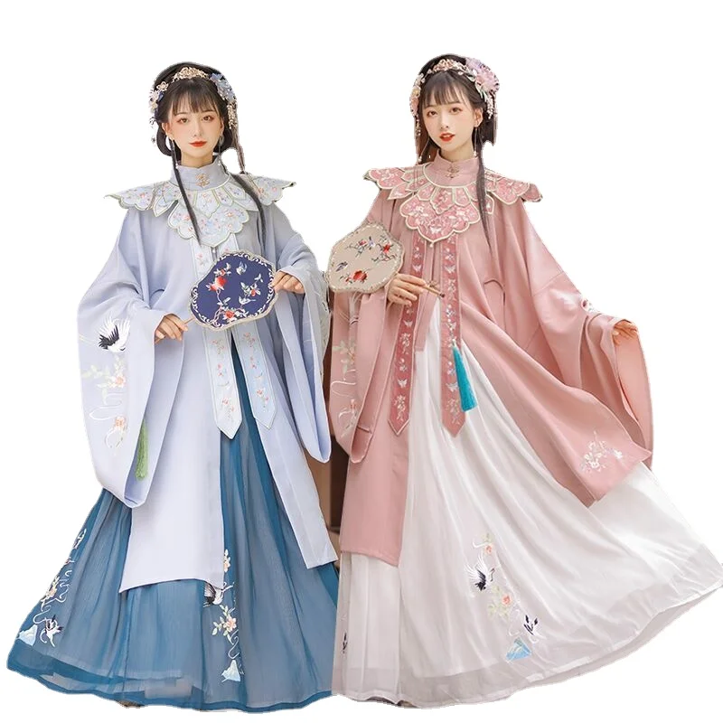 

Женский осенне-зимний комплект Hanfu из оригинальной рубашки с воротником-стойкой и длинным рукавом и юбки