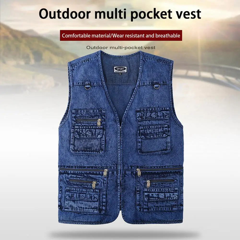 

Trendy Vest Outerwear Super Soft Denim Waistcoat Relaxed Fit Pure Color Zippers Vest Outerwear Sleeveless Coat Streetwear