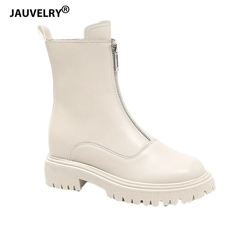 

2022 New Round Toe Front Zipper Platform Boots Women Street Style Increasing Height Ankle Boots