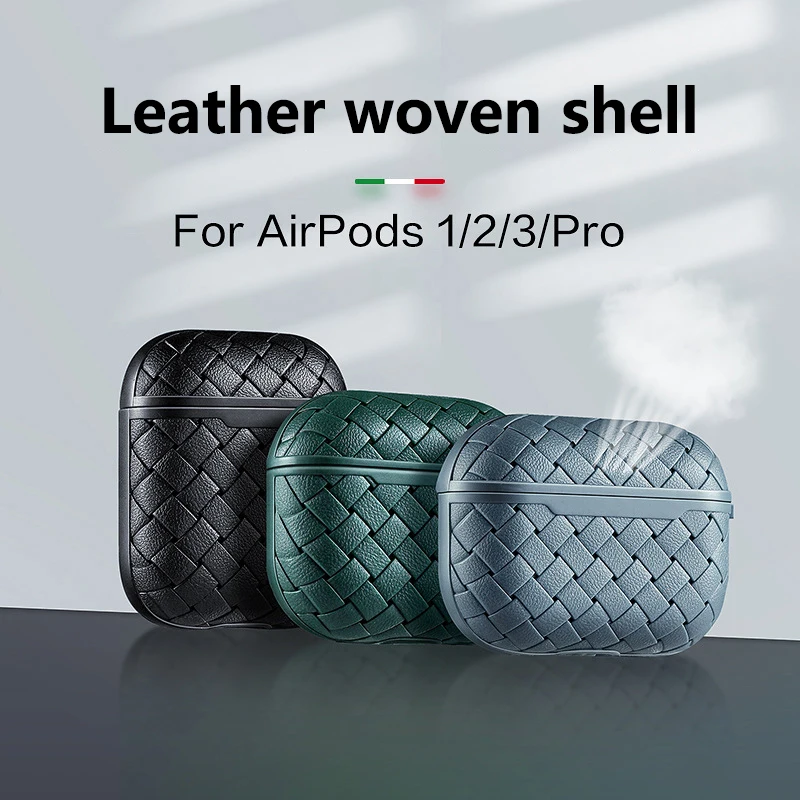 

Airpods Pro 2nd Leather Woven Protective Case iPhone Earphone Cases Apple Airpods 1 2 3 Charging Bin Accessory Protective Cases