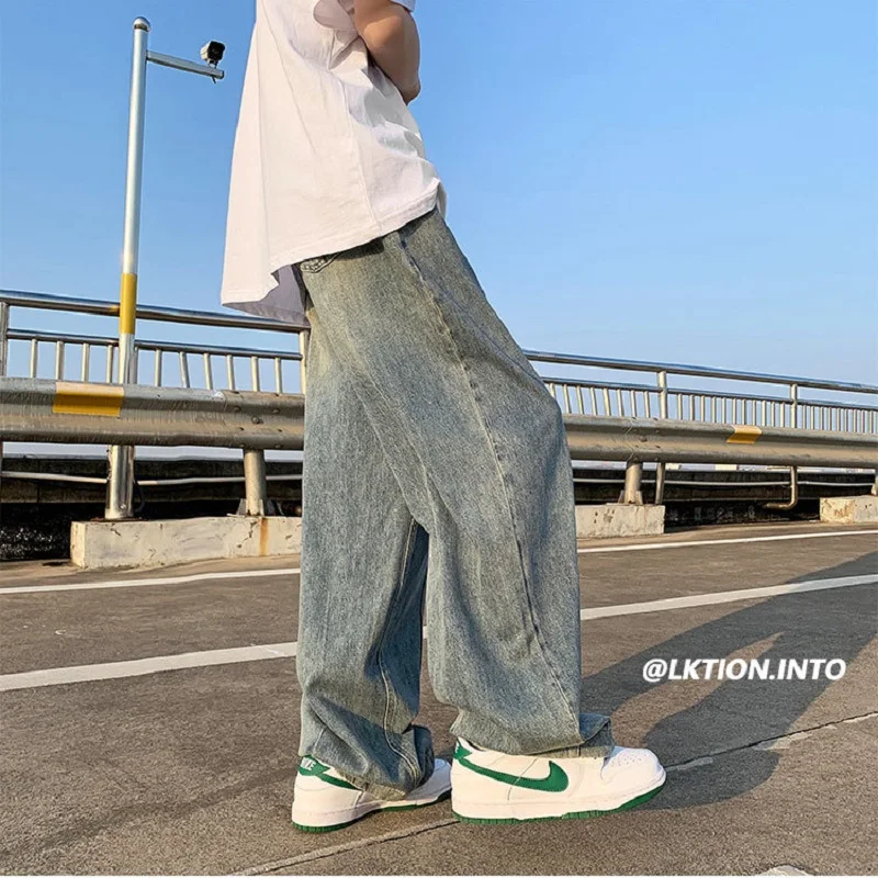 Blue Baggy Jeans Mens Four Seasons Korean Version of Harajuku Style Straight-leg Pants Drape Wide-leg Mopping Casual Trousers