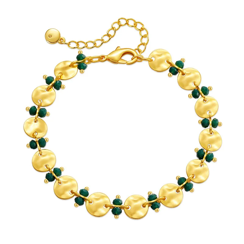 Женский винтажный браслет из нержавеющей стали с зелеными кристаллами