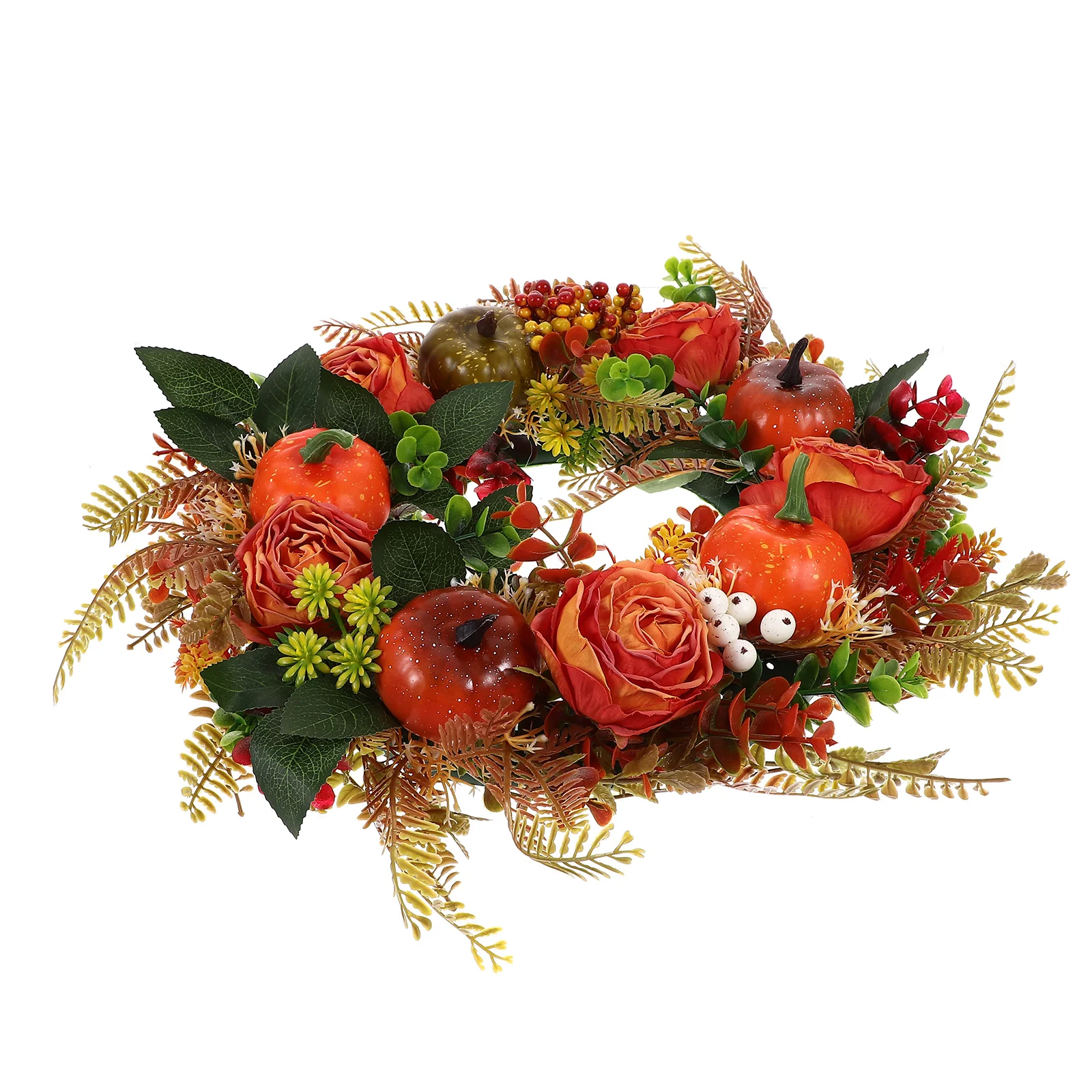 

Artificial Maple Leaf Pumpkin Floral Wreath Hanging Leaves Wreath for Front Door Fall Wreath Decor