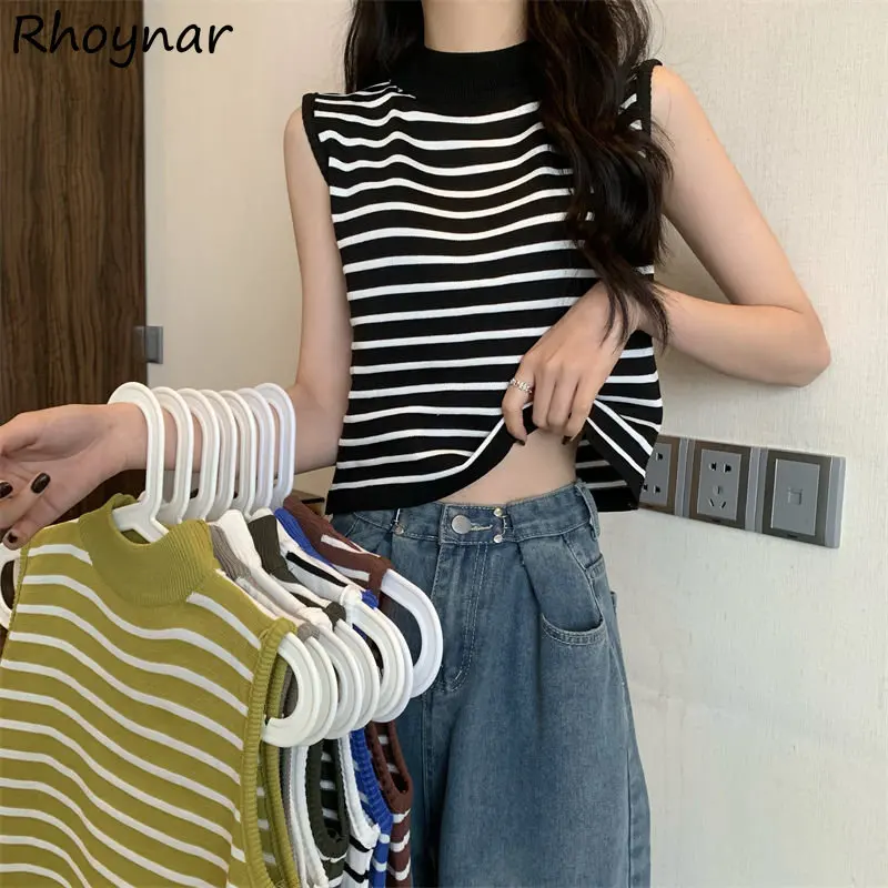 

Женский Повседневный жилет в полоску, Универсальный простой свободный свитер без рукавов в Корейском стиле, 8 цветов, в стиле Харадзюку, для лета