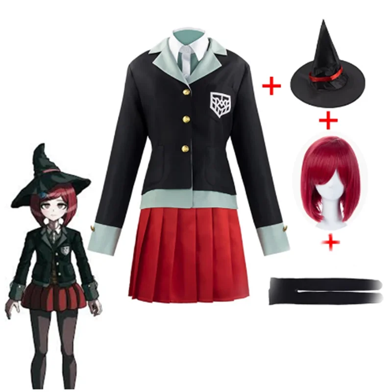 Anime Danganronpa Yumeno Himiko Full Cosplay Costume Halloween Carnival Student Uniform Cosplay Red Wig
