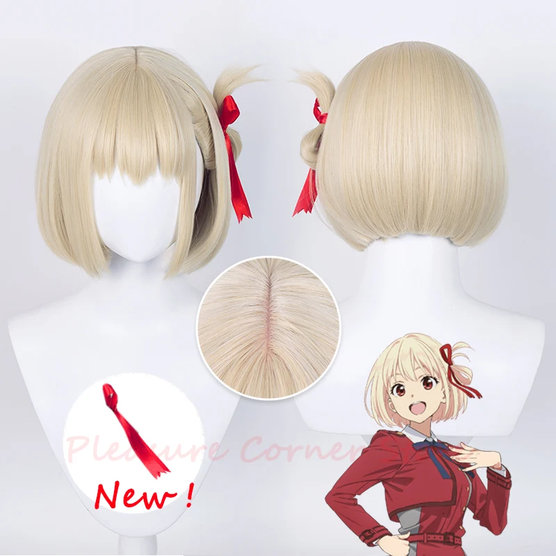 

Lycoris Recoil Nishikigi Chisato Cosplay Wig 30cm Short Light Golden Heat Resistant Synthetic Hair Wigs Ribbon