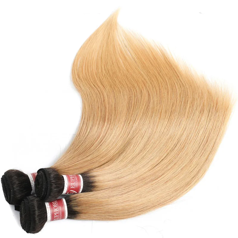 1b/27 Омбре блонд прямые пряди с 4x4 кружева закрытие волос бразильские человеческие