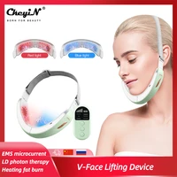 ckeyin v face lifting device chin v line up lift belt red blue led photon ems massager reduce double chin beauty skin care tool
