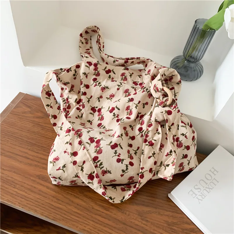 

Canvas Women's Bag 2023 New Sweet Rose Flower Shoulder Crossbody Bag Casual Large Capacity Shopping Bag Female Tot Handbag