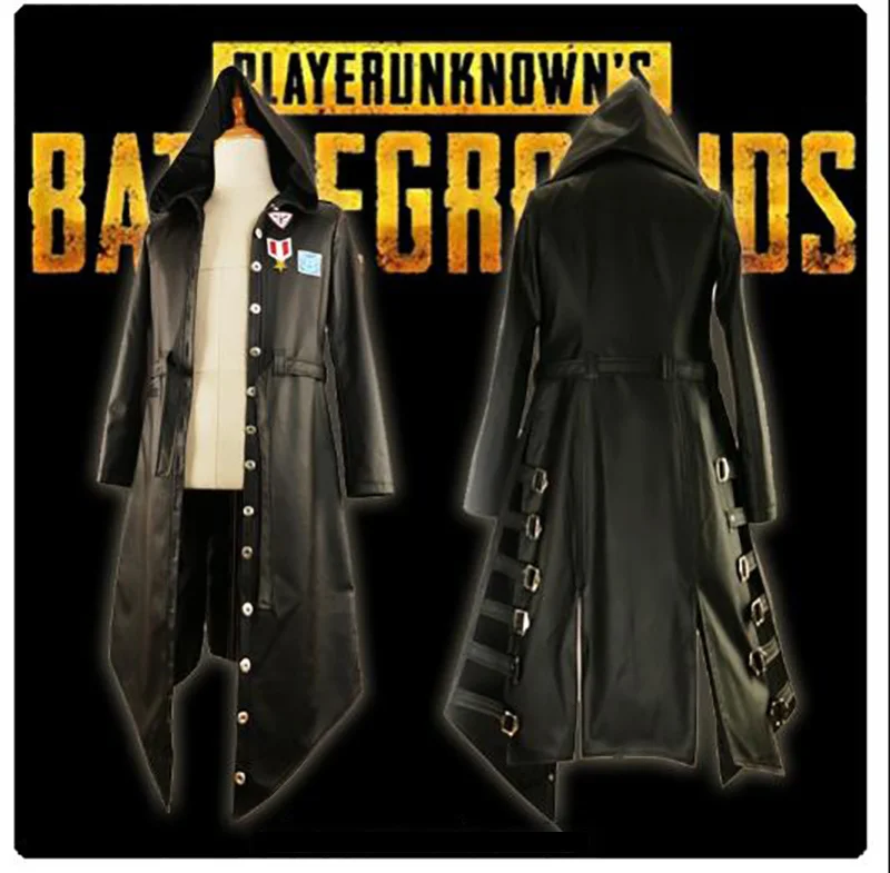 

Game PUBG Playerunknown's Battlegrounds Cosplay Costume Halloween Carnival Long Sleeve Trench PU Leather Punk Coat Custom Made