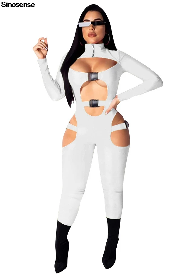 Женский Облегающий комбинезон с длинным рукавом и высоким воротником