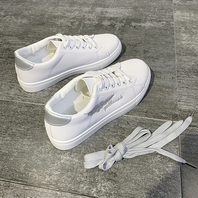 Size 35-43  Running Shoes Woman Summer Lace-up Trainers Round Toe Shoes White Sneakers Female Student Shoes C8298
