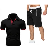 2022 summer mens new sports suit casual polo lapel shirt solid color mens short sleeve shorts