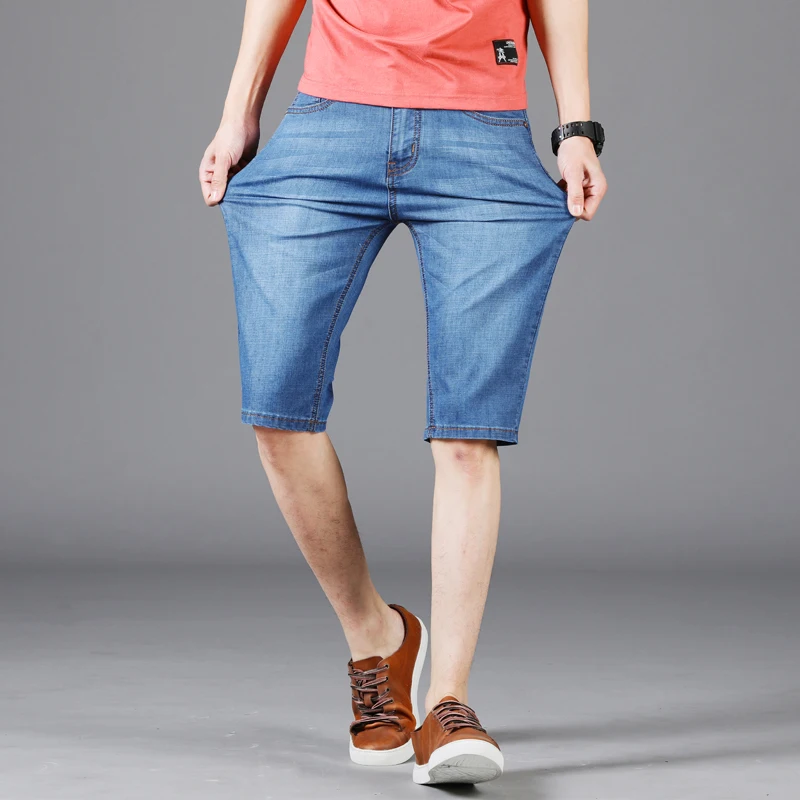 2000 Summer Youth Men's Fitted Straight Denim Shorts Classic Clothing Thin Stretch Fashion Casual Shorts