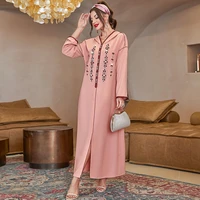 hooded abayas for women lotus pink stitching diamonds arabian dress robe femme musulmane evening dresses muslim fashion vestido