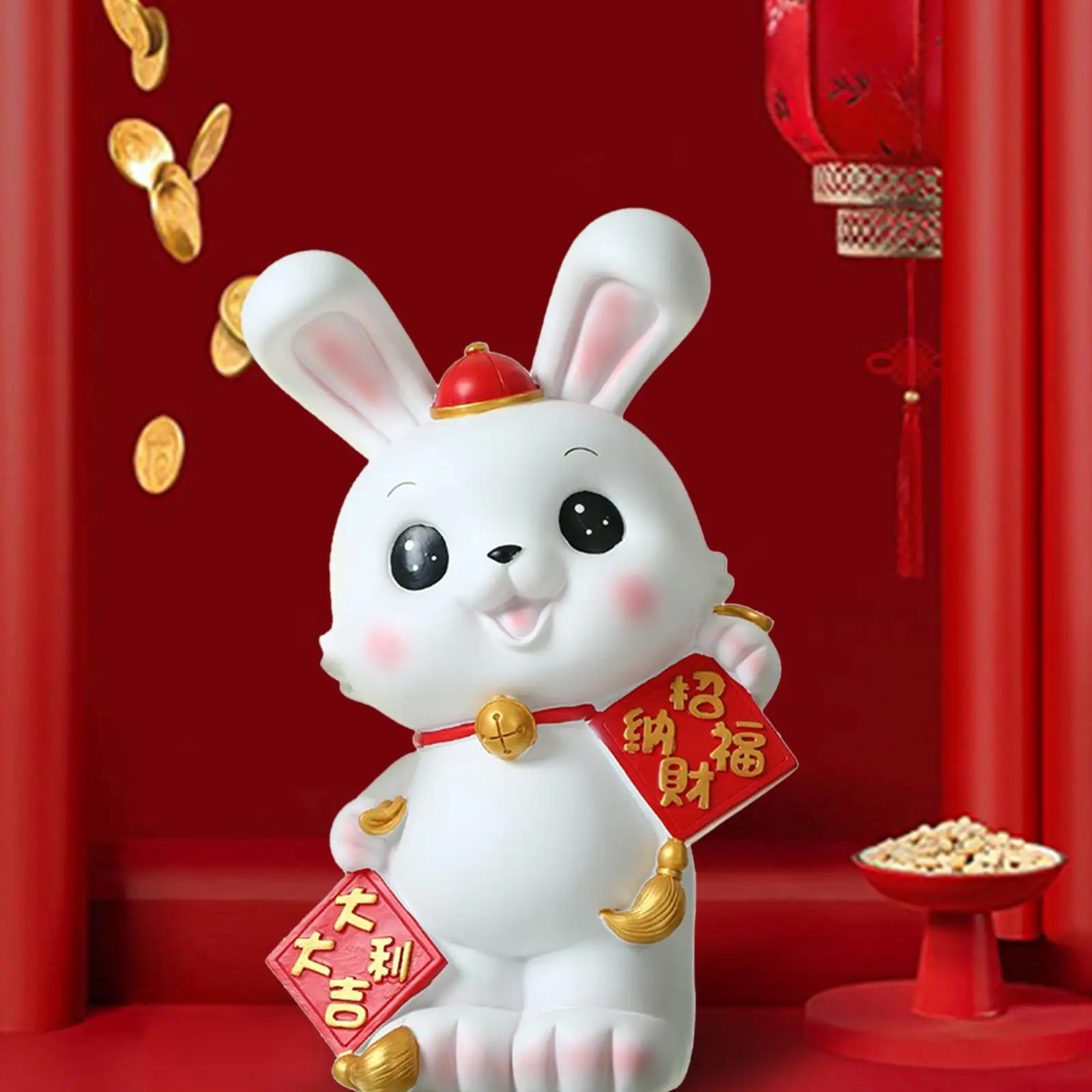 

Resin Money Storage Box Statue Chinese New Year Gift Rabbit Figurine Piggy Bank for Tabletop Shelf Stand Office Ornament