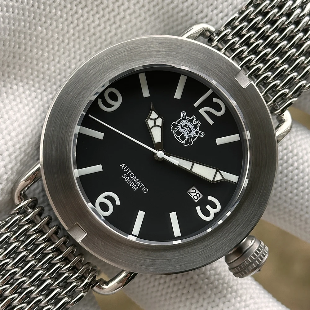 Фото Мужские дайверские часы STEELDIVE SD1912 V2, новые, 47 мм, матовый корпус, сапфировое стекло, синий люминесцентный циферблат BGW9, автоматический механизм NH35. №1