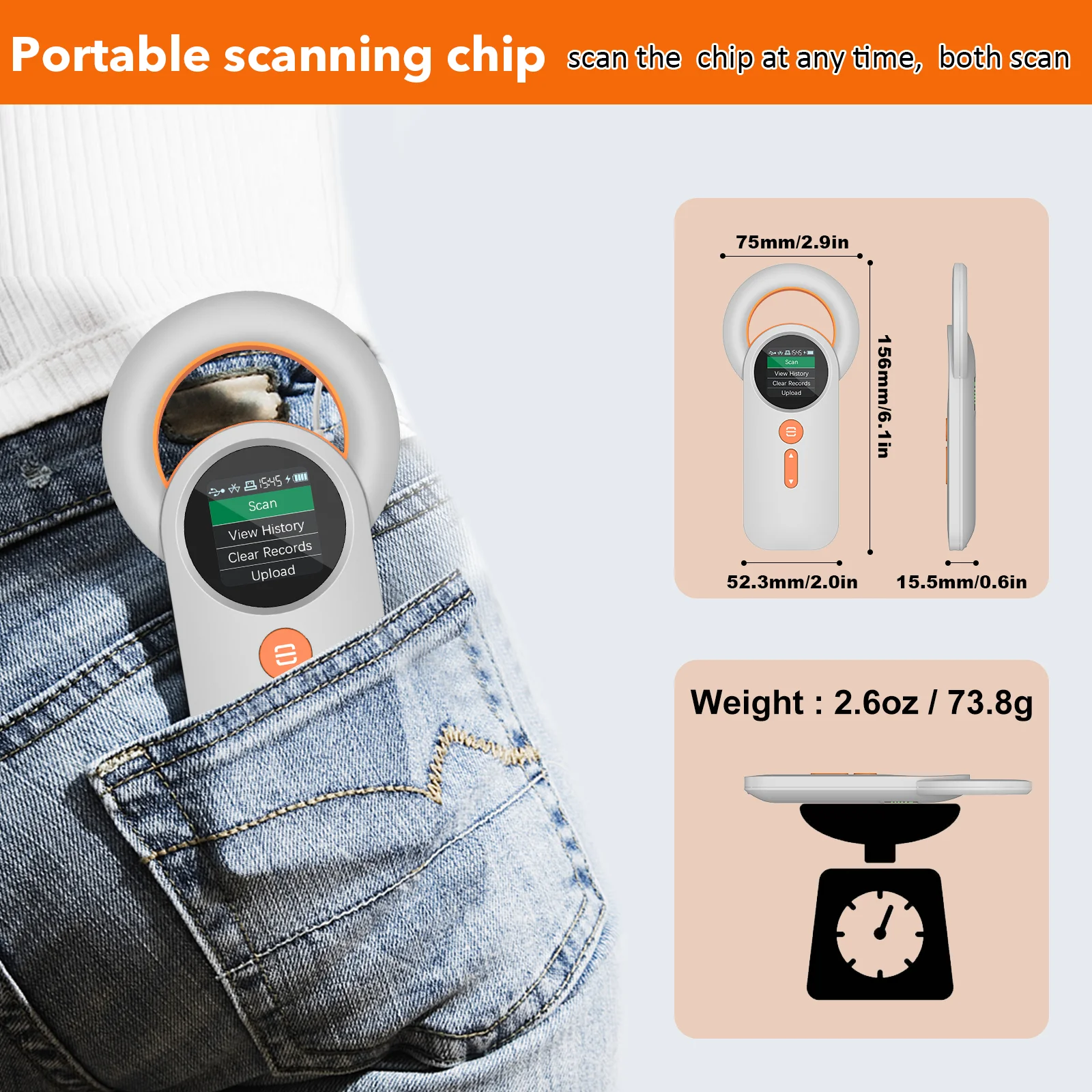 Модель MJ-Q30 125 кГц 134,2 кГц RFID-сканер микрочипов для животных 3-в-1 6.1 2.4G USB сканер чипов для домашних животных с 1,44-дюймовым TFT-экраном (art.: 3920dcedddca1) - 3920dcedddca1