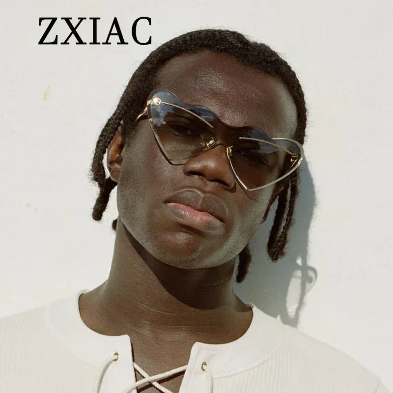 ZXIAC модные безрамные солнцезащитные очки в форме сердца для женщин без оправы