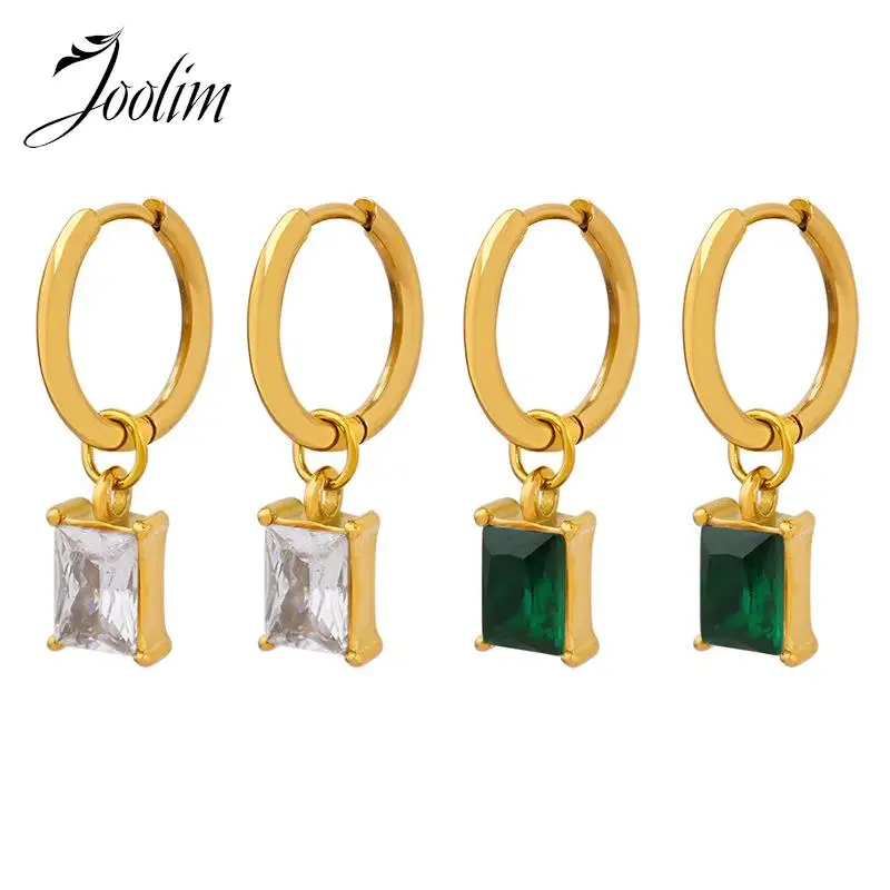 

Joolim Jewelry High Quality 18K PVD Plated Luxury Versatile Personality Zirconia Dangle Stainless Steel Huggie Earring for Women
