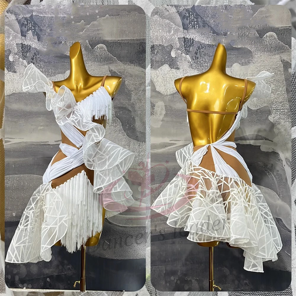 Женское платье для латиноамериканских танцев Эксклюзивное Платье с белыми