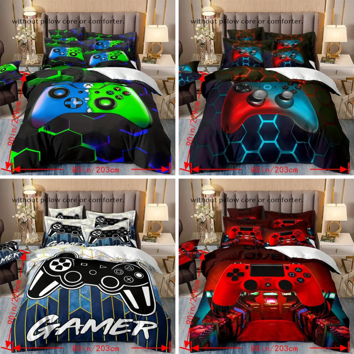 

3pcs Gamepad Print Duvet Cover Set Soft Breathable and Comfortable Bedding for Bedroom and Guest Room Decor (1 Duvet Cover + 2 P