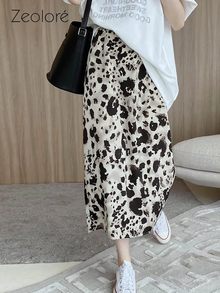 

Zeolore Spring Summer Leopard Print High Waist A Line Skirts Women Elegant Mid Length Polyester Black Flower Skirt QT1746