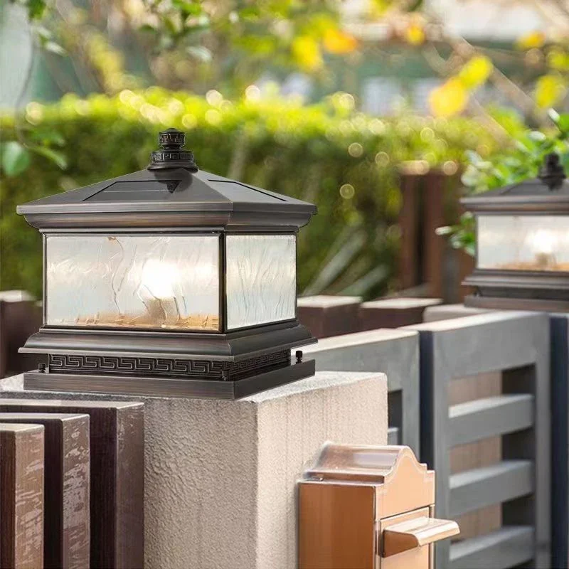 BRIGHTOutdoor Solar Post Lamp Vintage Creative Chinese Brass Pillar светильник светодиодный Waterproof IP65 для дома