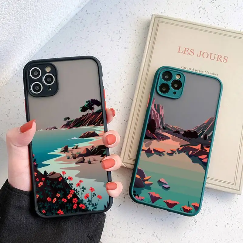 

Hand Painted Landscape Phone Case for iPhone 11 12 13 Mini Pro Max 8 7 Plus X XR XS MAX Matte Silicone Back Cover