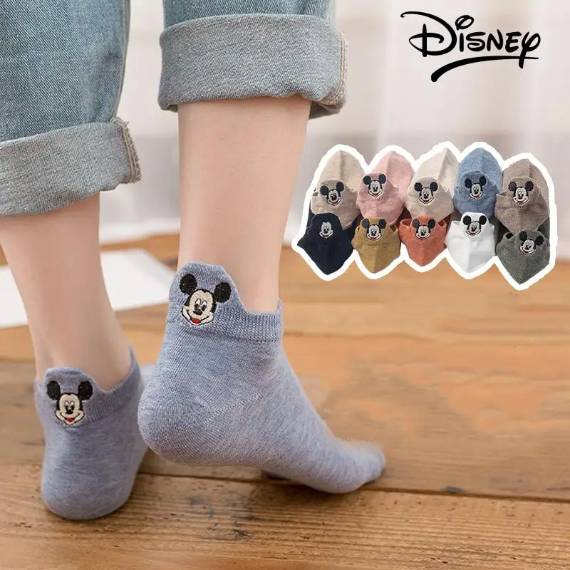 New Disney Mickey Mouse Short Socks Kawaii Anime Spring Summer Cotton Breathable Embroidery High Quality Couple Sports Boat Sock