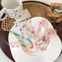 candy colored flower mobile phone chain ornaments with wrists and rope korean ins color beaded pearls dripping mobile phone cha