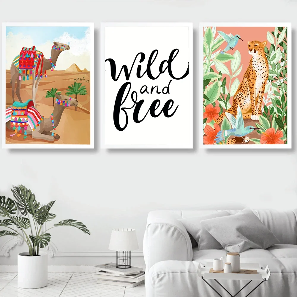 Гепард верблюд леопард попугай джунгли скандинавские постеры и принты настенная