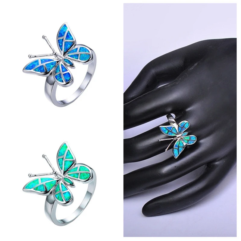 

2023 Cute Butterfly Women Rings Statement Engagement Wedding Jewelry Girl Gift Fashion Imitation Opal Rings for Women Accessorie