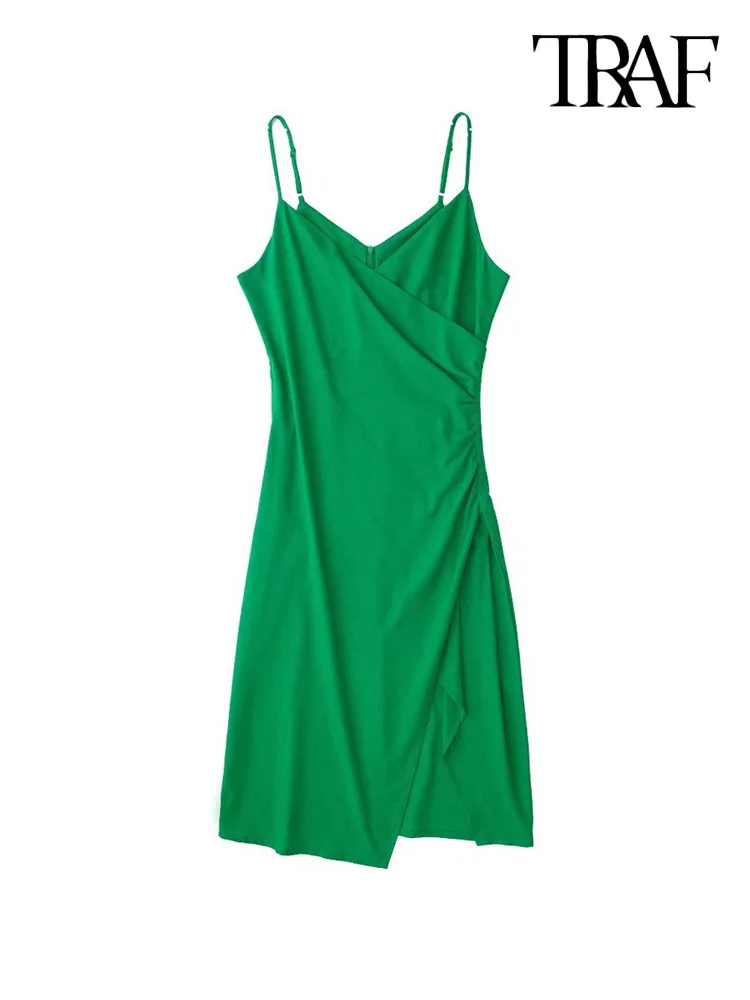 

Платье-миди женское льняное с разрезом спереди, на тонких бретельках