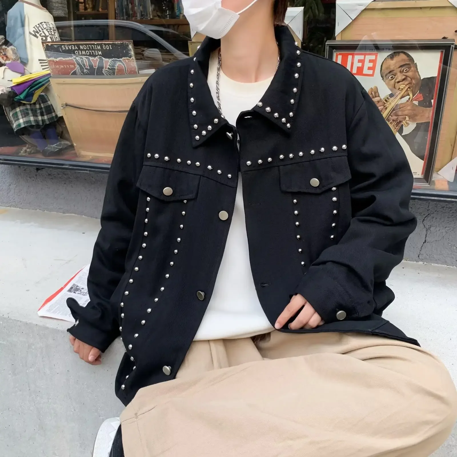 Осенняя корейская модная брендовая повседневная черная джинсовая куртка