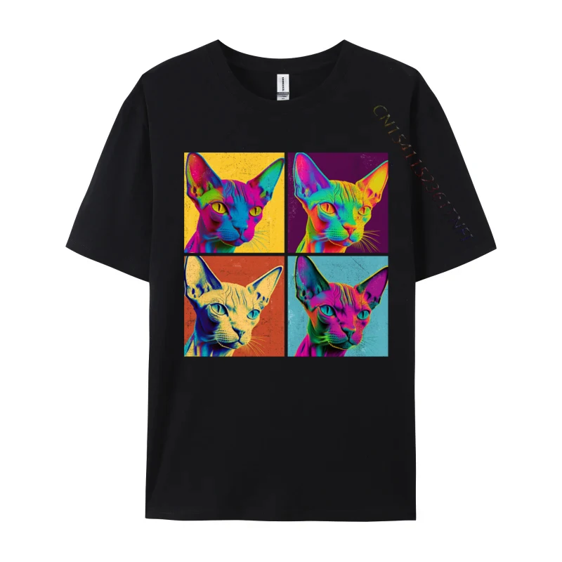 Sphynx Cat Art Design Illustration Colorful Animal New Coming Man Top T-shirts Printed On Tops Shirt Cotton Print Tees