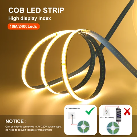 GAHADA Светодиодная лента COB 220В белая 5м 10м 20м 50м IP20