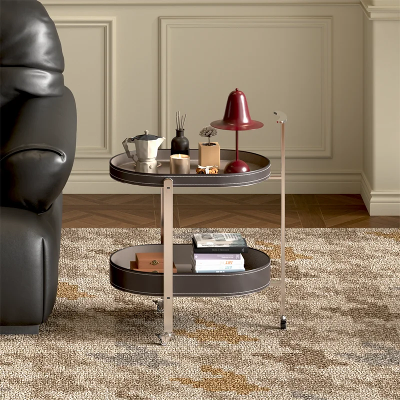 Легкий роскошный седельный кожаный мобильный диван сбоку несколько тележек