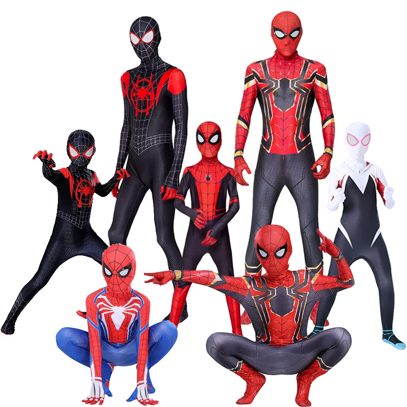 

Kids Superhero SpiderMan Cosplay Costume Set Audlt Child Parenting Bodysuit Spandex Zentai Halloween Party Spider Man Cosplay