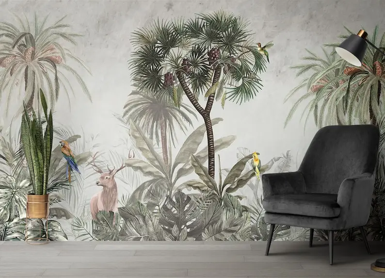 

Customizable Tropical Amazon Forest Wallpaper, Watercolor Tropical Landscape Wall Mural, Tropical Forest Peel and Stick Wall Mur