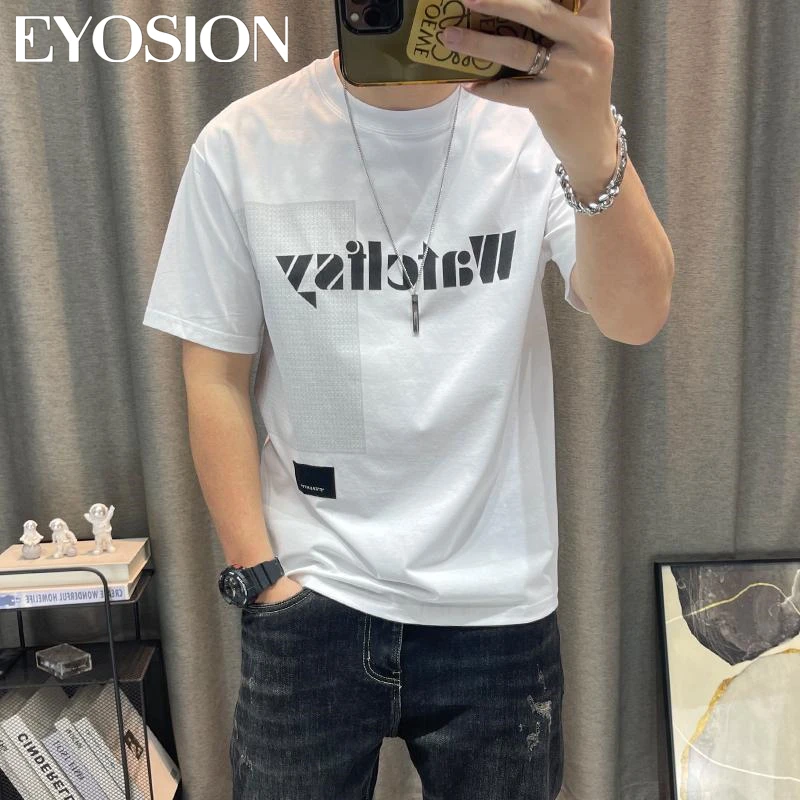 Футболка мужская летняя с принтом букв чистый хлопок короткий рукав