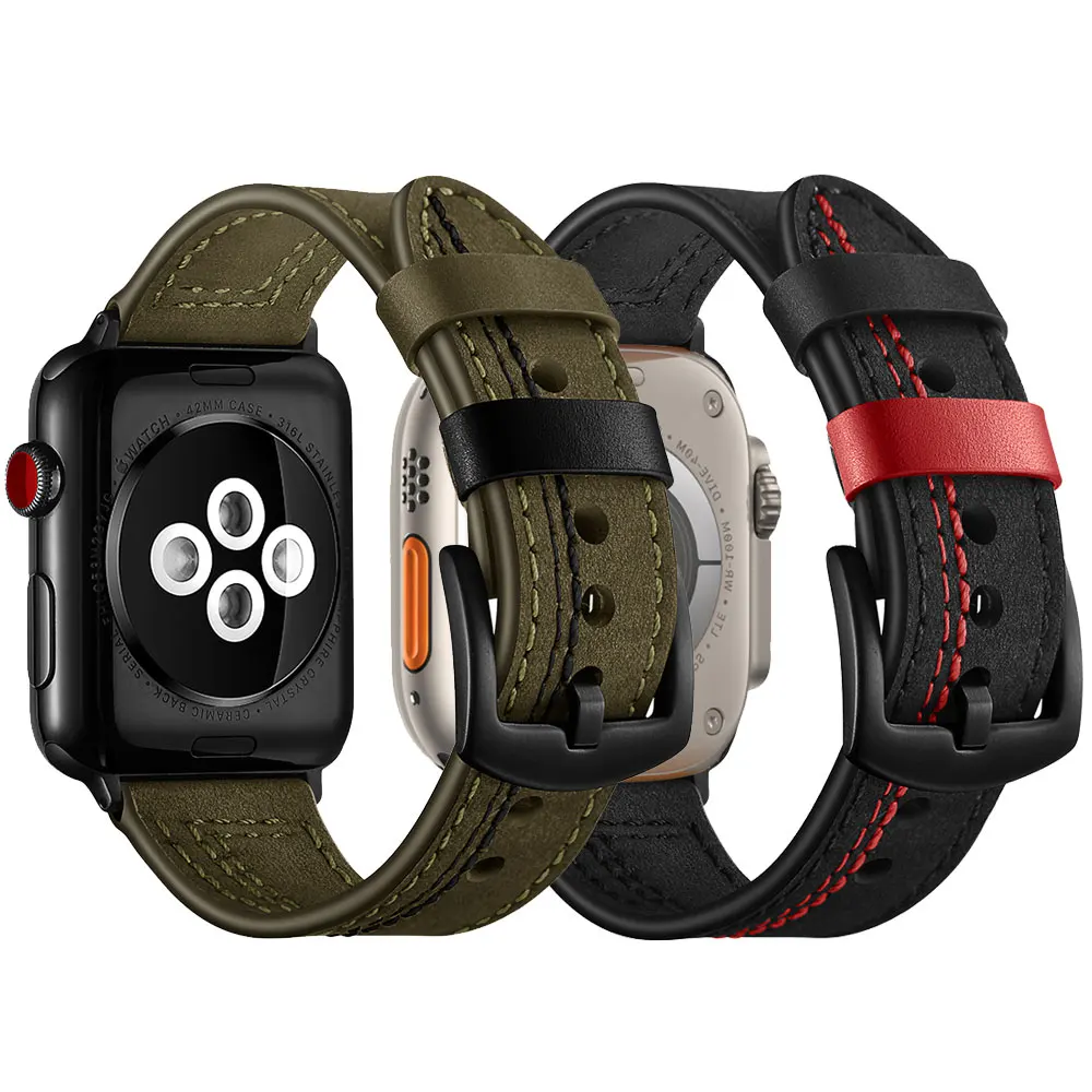 

Leather Strap For Apple Watch band 44mm/40mm correa 42mm/38mm Retro belt smart loop bracelet iwatch serie 8 7 6 5 4 3 Se 41 45mm