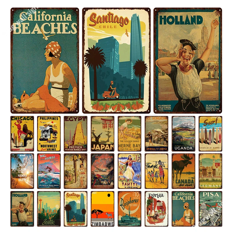 

Retro Printed World Famous City Decorative Plaque Architectural Attractions Tourism Metal Tin Sign Shabby Chic Iron Painting